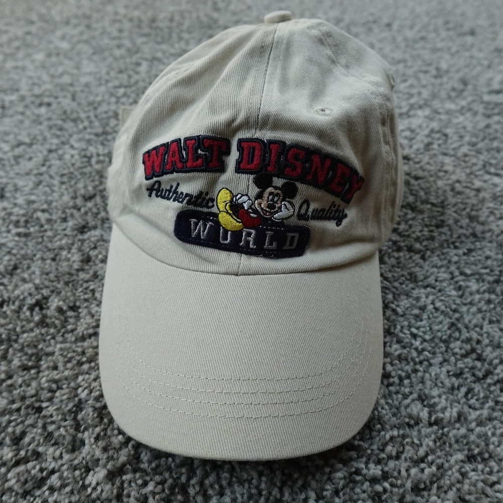 Walt Disney World Mickey Mouse Hat Cap Mens One Size Beige Adjustable Strap Back